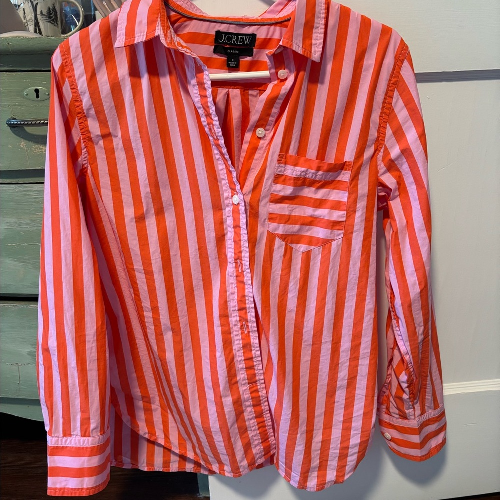 J. Crew Pink and Orange Striped Blouse